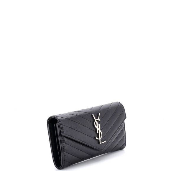 Saint Laurent Large Classic Monogram Flap Wallet Matelasse Chevron Leather - Picture 2 of 6